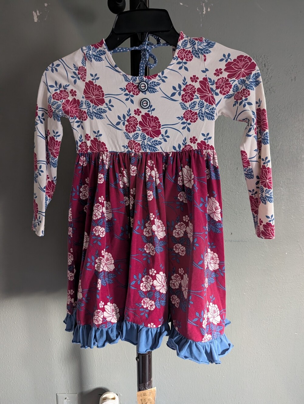 Wildflowers Girls Floral Long-Sleeve Dress in Magenta, White and Blue